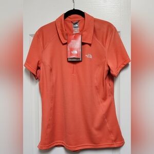 The North Face Women's Vaper Wick 1/4 Zip Short Sleeve Polo, Poppy Red.